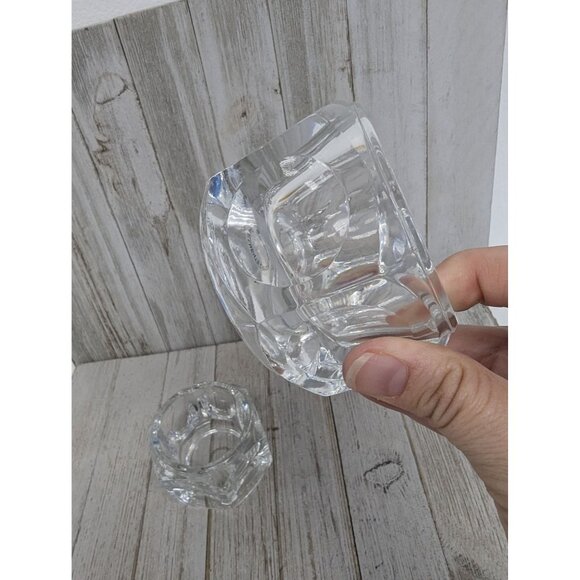 Set 2 Elements Crystal Art Glass Candle Vase Czech Republic Cubist Style 2 1/4” - Picture 3 of 4